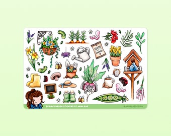Stickers jardin printanier - Feuilles d'autocollants de jardinage pour agendas et journaux
