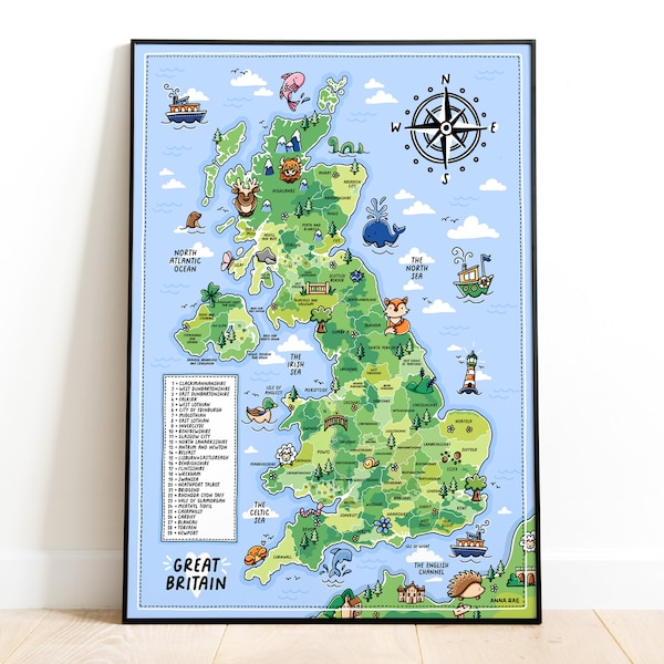 Map of Great Britain - UK for Children, Educational Poster, School Teacher Resource, Kids Bedroom Wall Art