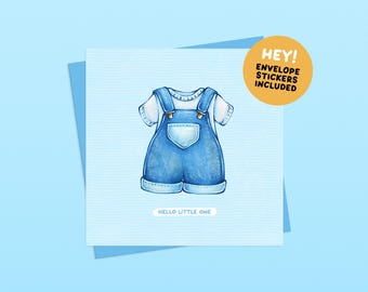 New Baby Handmade Greetings Card – Minimalist Gender Neutral Illustrated Card for New Parents (Envelope and Stickers Included)