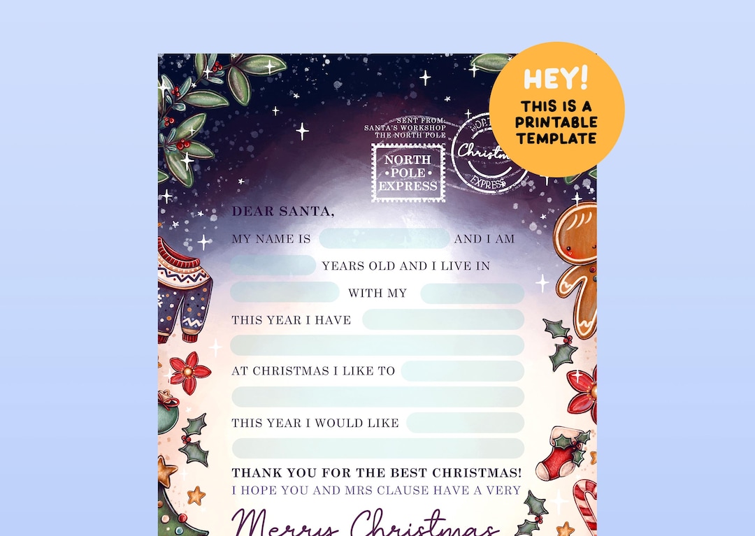 Christmas List Template - Printable Letter to Santa Editable Template ...