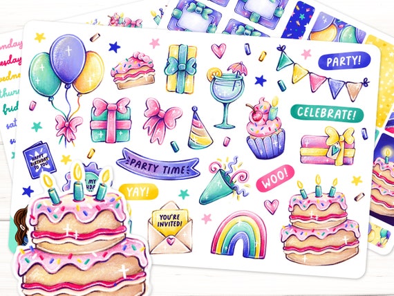 Adesivi di buon compleanno: adesivi per agenda di compleanno, torta di  compleanno, kit per festeggiamenti -  Italia