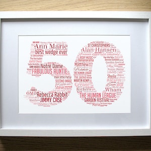 50th Birthday Numbers Gift for Friend Sister Girl Mother - Personalised Age Milestone Print - Word Art
