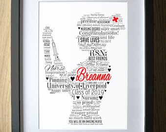 Pinning Ceremony Gift for Nurses - Personalized Graduate Nurse Gifts - Graduating Word Art - Exams Pass Congratulations