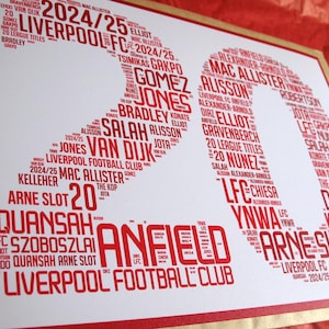 Liverpool 20th League Title - Winners 24/25 - LFC 20 Poster Design - Anfield - Art - Easy to frame!