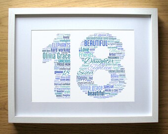 18 20 21 Birthday Numbers Gift for Girls Boys - Personalised Word Art Prints - Girl Boy - Celebration