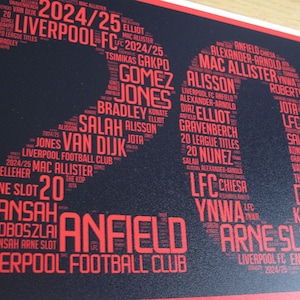 Liverpool Football Club 20th League Title Win - Design - Art Poster - LFC, Anfield, Champions - Easy to frame!