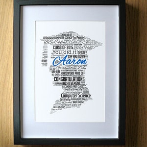 Regalo de graduación personalizado para niños, hombres - Arte de nube de palabras - Felicitaciones Certificado de niño graduado - Impresión personalizada