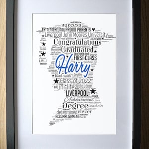 Graduation Gifts for Boys, Men, Son - Personalised - Boy Gift Word Art - Congratulations University Degree Graduate Keepsake Print