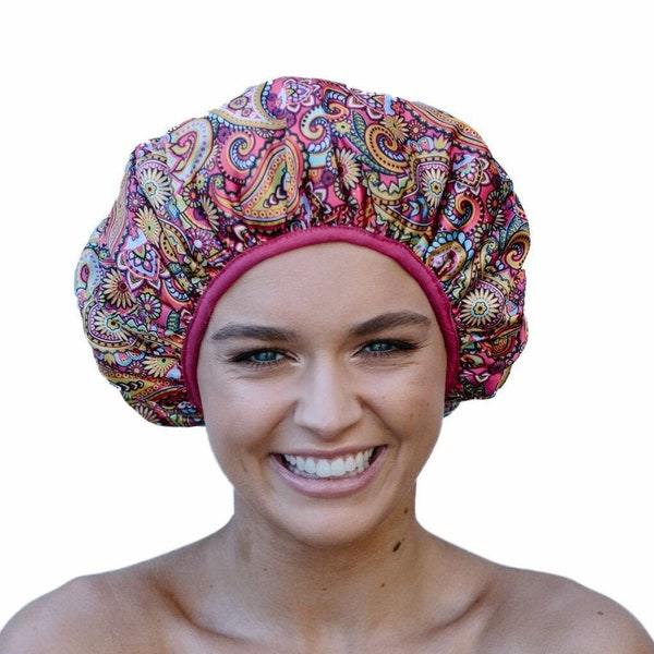 Bonnet de douche deluxe - Triple épaisseur - Doublure en microfibre - Protection contre les frisottis - Évite les effets de vague - Confortable - Cheveux crépus