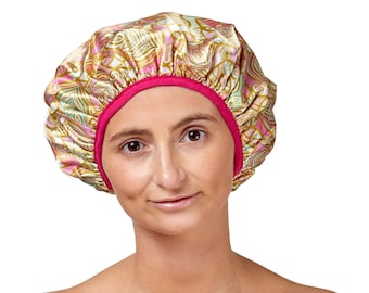 Shower Cap - Microfiber Lined - Saves The blow Wave - Triple Layered - Hair Care - Leaf Design