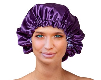 Satin Sleeping Cap - Reversible & Adjustable - Satin Bonnet - Purple Satin - Sleep Bonnet