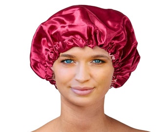 Satin Sleeping Cap -  Reversible - Satin Sleep Bonnet - Raspberry  Pink Sleeping Cap - Hair Protection