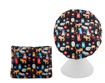 Cat Lovers Gift Set - Shower Cap (Standard Size) And Cosmetic Bag - Gift Set