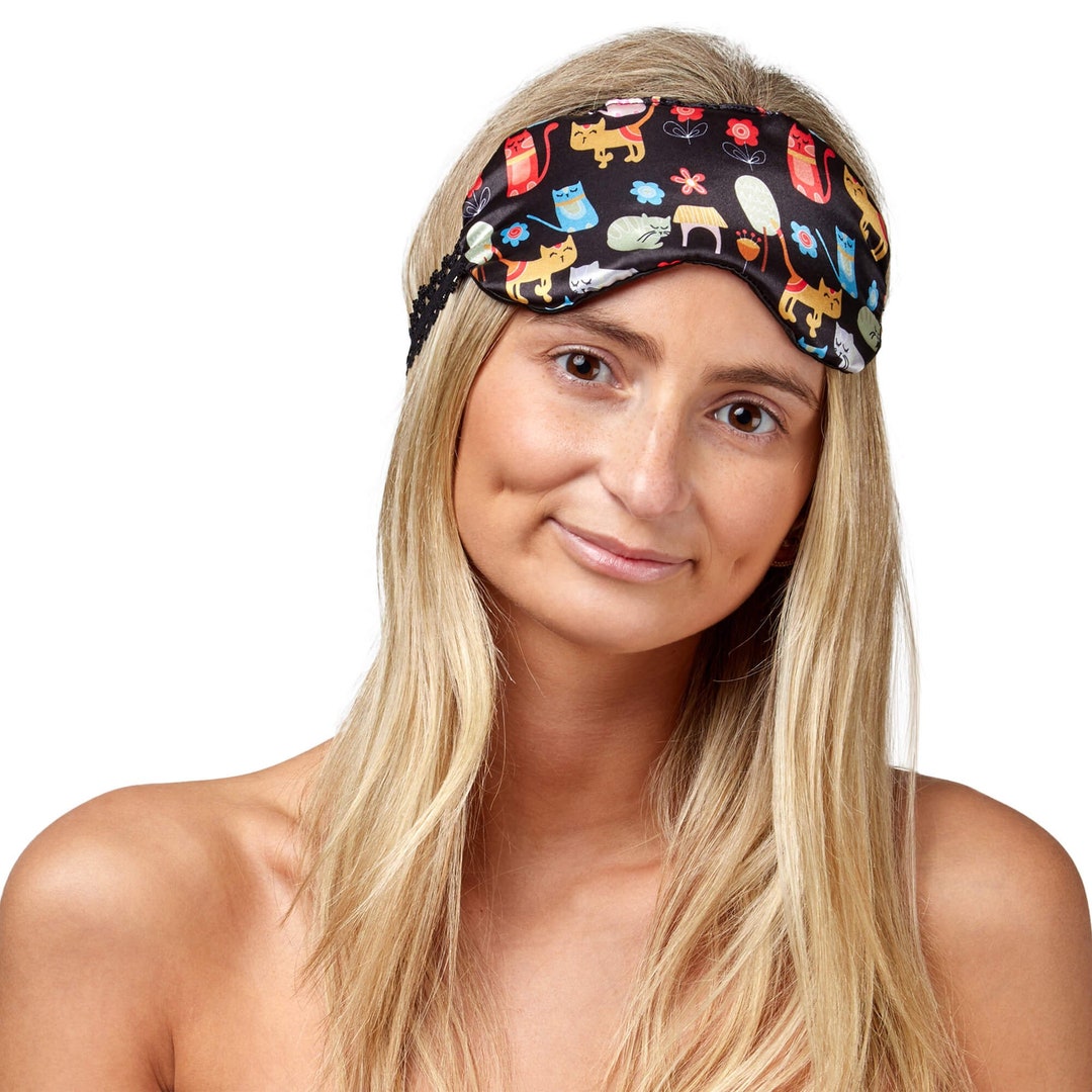 Satin Eye Mask Cat Print Sleep Mask Travel Mask Sleep Masks Australia