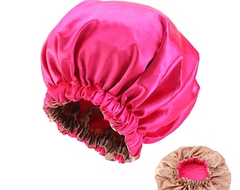 Bonnet de nuit en satin - Soins capillaires - Protection des cheveux - Bonnet de nuit - Réversible - Rose vif