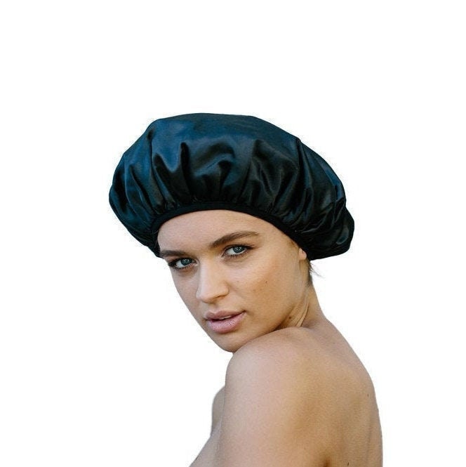 Black Shower Cap Standard Fit Microfibre Lined Triple Etsy Australia