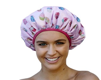 Luxury Shower Cap - Standard Shower Cap - Triple layered - Long Lasting Shower Cap - Cupcake Design