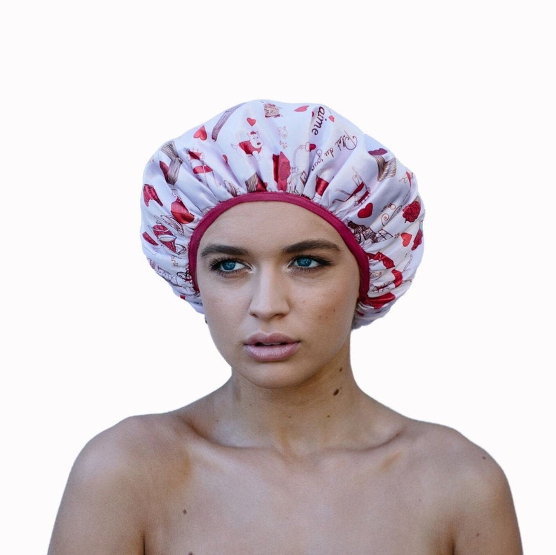 Large Paris je'taime print microfibre lined shower cap - triple layered