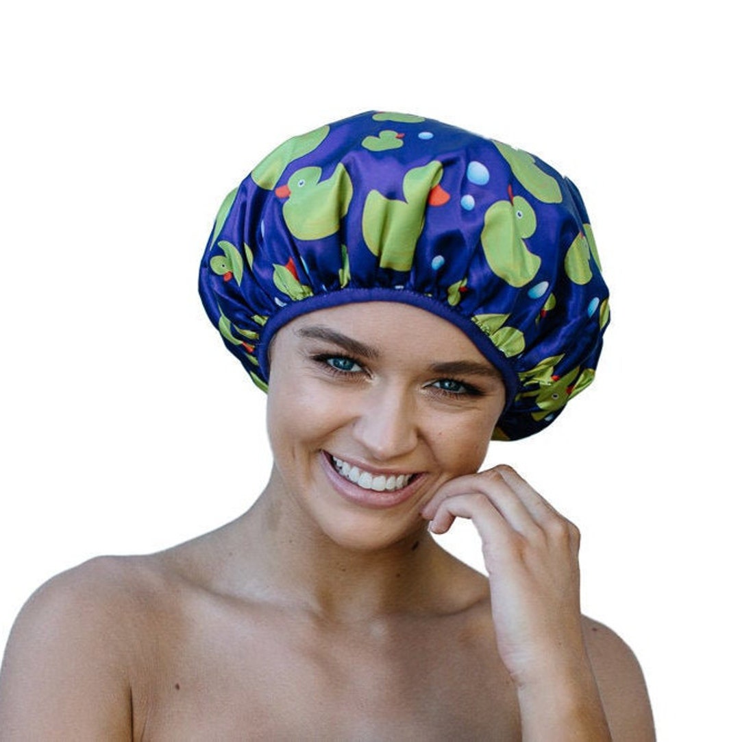 Duck Shower Cap Triple Layered Save the Blow Wave Microfiber Lined Fizz