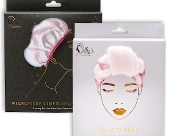 Bonnet de douche et turban pour cheveux de taille standard | Rose | Pack de voyage