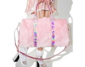 Pink Fluffy Bag - Sleep over Bag - Cute Luggage Bag -  Gifts For Her