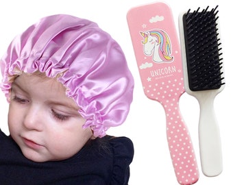 Ensemble bébé tout-petit - bonnet de couchage - brosse à cheveux licorne - bonnet de couchage - bonnet de couchage réversible - violet et rose