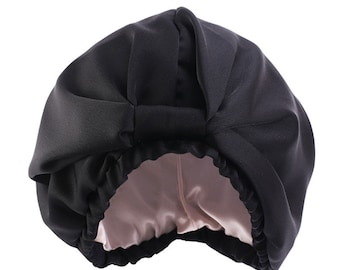 Satin Sleep Cap - Hair Care -  Sleeping Bonnet - Black Satin - Protect Your Blow Wave - Satin Bonnet