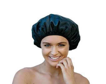 Microfiber Shower Cap - Medium Size - Triple layer - Saves the Blow Wave - Black Design