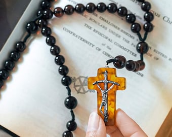 Baltic Amber Catholic Rosary with JOHN Paul II CROSS | Polished "Cherry" Color  | Handcrafted from Baltic Amber & 925 Sterling Silver