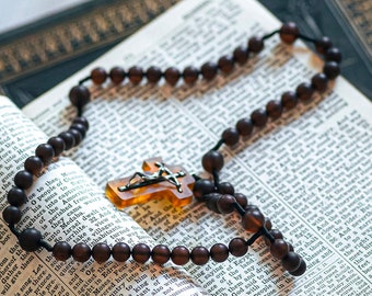 Baltic Amber Catholic Rosary with JOHN Paul II CROSS | Matte "Cherry" Color  | Handcrafted from Baltic Amber & 925 Sterling Silver