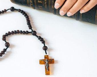 Baltic Amber Catholic Rosary with CRUCIFIX | Matte "Cherry" Color  | Handcrafted from natural Baltic Amber & 925 Sterling Silver