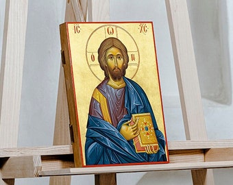 CHRIST PANTOCRATOR Hand Painted Byzantine Orthodox Icon/ Egg Tempera/ Orthodox  Iconographer Nicolae/ 24K Gold Leaf