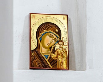 Russian Orthodox Icon OUR LADY Of KAZAN/ Hand Painted Virgin  Mary Icon