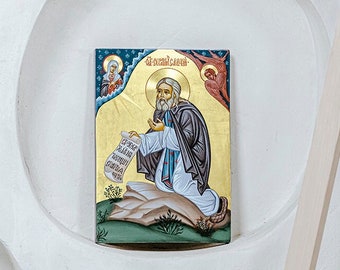 Hand Painted Russian Orthodox Icon St SERAPHIM / Painted in Orthodox Monastery by Iconographer Nun Perpetua
