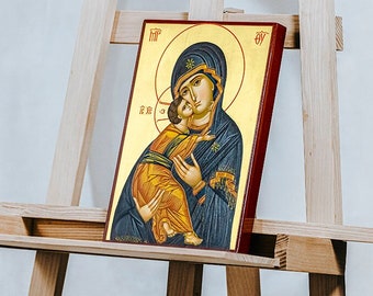VLADIMIR VIRGIN MARY Icon, Hand Painted Byzantine Russian Orthodox Icon