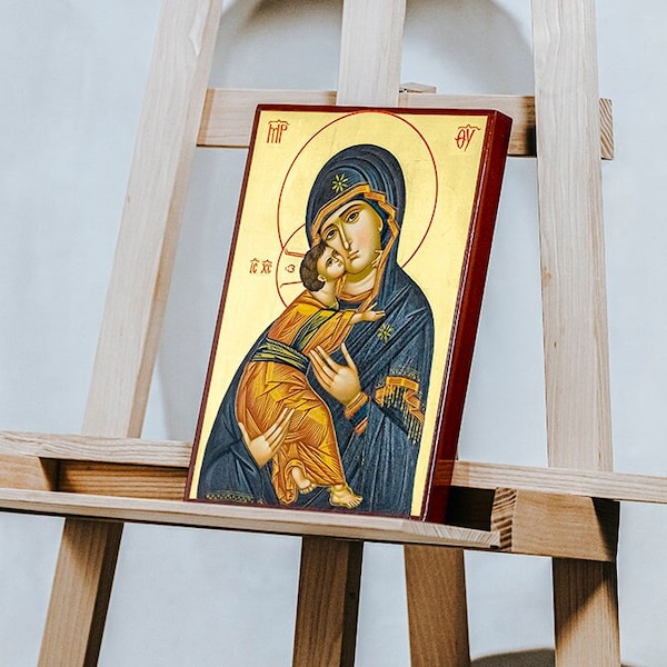 VLADIMIR VIRGIN MARY Icon, Hand Painted Byzantine Russian Orthodox Icon