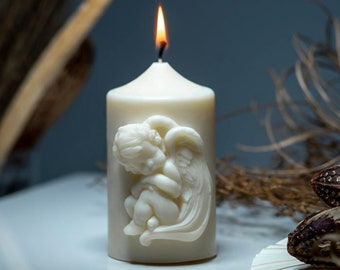 Christian Handmade Scented Candle with SLEEPING BABY ANGEL Bas-relief | with Gift Box | 100% Natural Wax and  Essential Oil