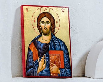 Orthodox Icon CHRIST PANTOCRATOR/ Hand Painted Byzantine Jesus Christ Icon