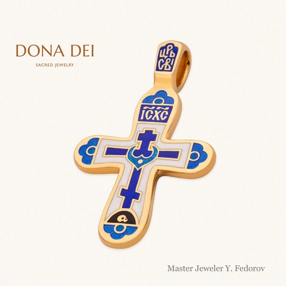 Russian Orthodox Enamel Cross Pendant The Blooming Hearts Have Mercy On Me\u201c Anastasia Atelier Lord Silver /& 24 Karat Gold Filled