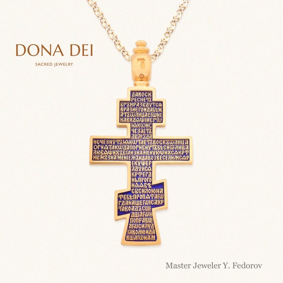 Russian Orthodox Enamel Cross Pendant The Blooming Hearts Have Mercy On Me\u201c Anastasia Atelier Lord Silver /& 24 Karat Gold Filled