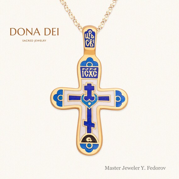 Russian Orthodox Enamel Cross Pendant The Blooming Hearts Have Mercy On Me\u201c Anastasia Atelier Lord Silver /& 24 Karat Gold Filled