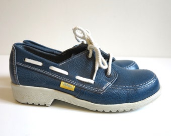 Vintage Blue White Sebago Shoes Lace Up Shoes Docksides Shoes Blue Leather Docksiders Blue Leaher Shoes Size EUR 35.5 UK 3 US 5.5