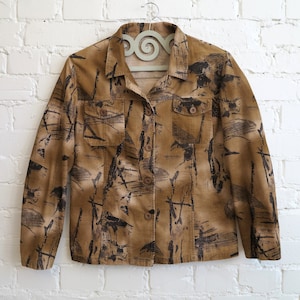Hellbraune Cord Jacke / Bluse Abstrakt Print Jacke Micro Cord Stretch Blazer Damen Baumwollblazer Large Size