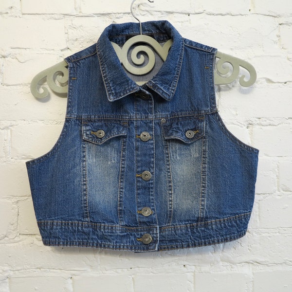 Blue Denim Vest Cropped Vest Denim Waistcoat Fitted Vest Metal Buttons Vest Womens Vest Medium Size