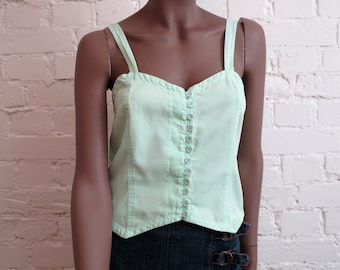 Light Peppermint Top Cotton Blouse Summer Top Spaghetti Strap Top Open Shoulders Top Cotton Bustier Top Small Size