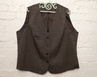 Übergröße Braun Damen Weste Braun Kariert Steampunk Weste Formelle Damen Weste Damen Weste Gilet für Frauen ausgestattet Weste Queen Size 4X / 5X