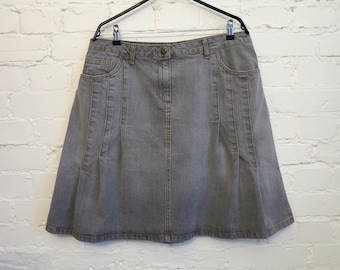 Grey Denim Skirt Knee Length Jeans Skirt Schoolgirl Skirt Mini Pleated Denim Skirt Back to School Skirt Extra Large Size