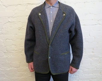 Vintage GEIGER Grey Wool Jacket Mens Dirndl Jacket Trachten Blazer Oktoberfest Suit Jacket Folk Jacket Large Size Made in Austria