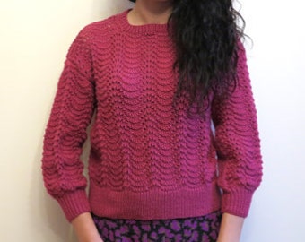 Hot Pink Knitted Sweater Womens Sweater Hand Made Sweater Womens Pullover 3/4 Sleeves Top Medium Size