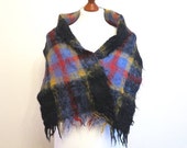 Plaid Mohair Scarf Scotish Style Scarf Warm Vintage Scarf Men or Women Shawl Black Blue Red Yellow Plaid